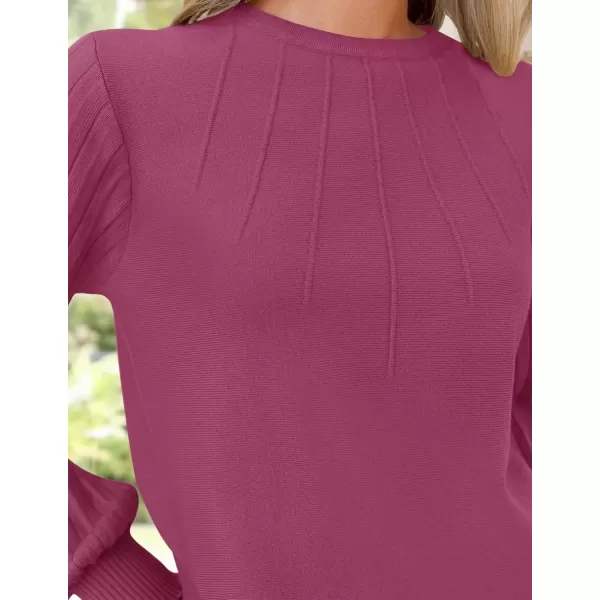 imageZESICA Womens Fall Sweaters 2024 Puff Long Sleeve Crew Neck Solid Color Casual Soft Knit Pullover Tops Trendy ClothesPlum