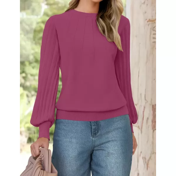 imageZESICA Womens Fall Sweaters 2024 Puff Long Sleeve Crew Neck Solid Color Casual Soft Knit Pullover Tops Trendy ClothesPlum