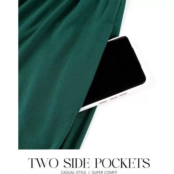 imageZESICA Womens Spring Long Sleeve Dress Crewneck Casual Loose Pleated Tiered Swing Midi Dresses with PocketsDarkgreen