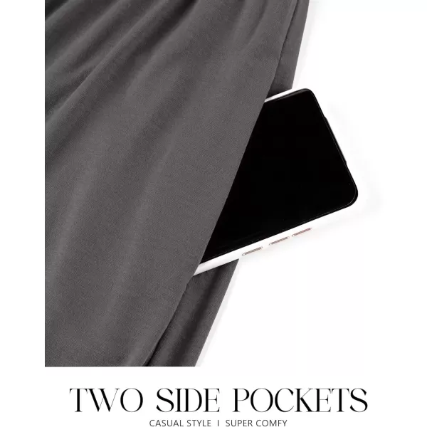 imageZESICA Womens Spring Long Sleeve Dress Crewneck Casual Loose Pleated Tiered Swing Midi Dresses with PocketsDarkgrey