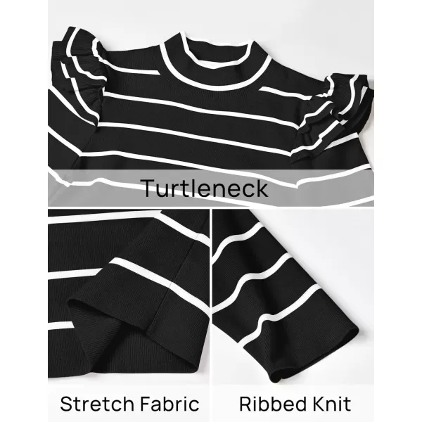imageZESICA Womens Striped Ruffle Long Sleeve Sweaters 2024 Fall Turtleneck Ribbed Knit Slim Fit Basic Casual Pullover TopsBlack