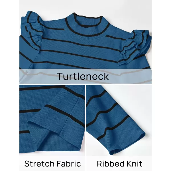 imageZESICA Womens Striped Ruffle Long Sleeve Sweaters 2024 Fall Turtleneck Ribbed Knit Slim Fit Basic Casual Pullover TopsDark Blue