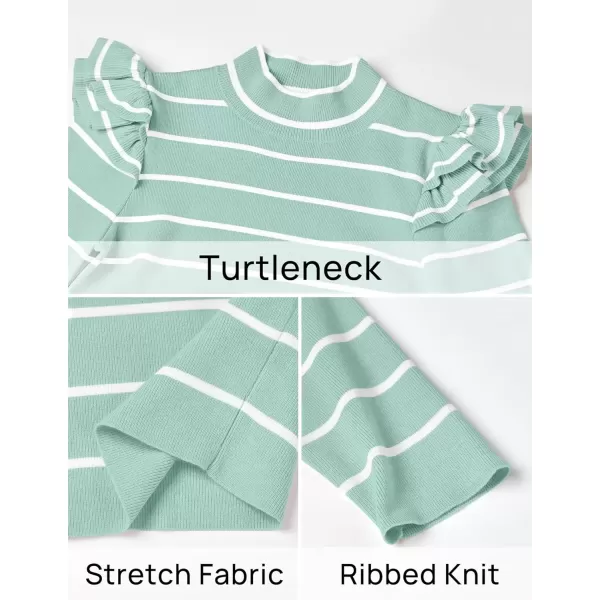 imageZESICA Womens Striped Ruffle Long Sleeve Sweaters 2024 Fall Turtleneck Ribbed Knit Slim Fit Basic Casual Pullover TopsMint