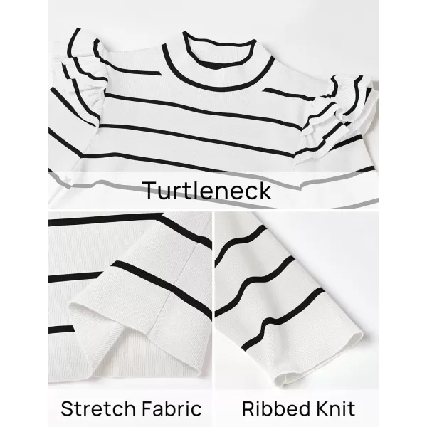 imageZESICA Womens Striped Ruffle Long Sleeve Sweaters 2024 Fall Turtleneck Ribbed Knit Slim Fit Basic Casual Pullover TopsWhite