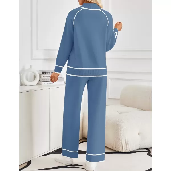 imageZESICA Womens Two Piece Outfits Sweater Sets Long Sleeve Turtleneck Pullover Tops Wide Leg Pants Lounge SetsDusty Blue
