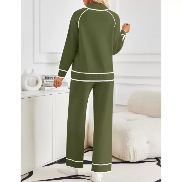 imageZESICA Womens Two Piece Outfits Sweater Sets Long Sleeve Turtleneck Pullover Tops Wide Leg Pants Lounge SetsGreen