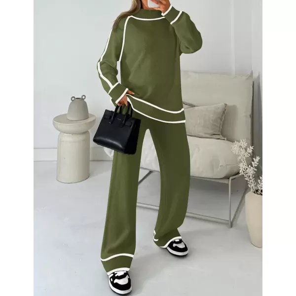imageZESICA Womens Two Piece Outfits Sweater Sets Long Sleeve Turtleneck Pullover Tops Wide Leg Pants Lounge SetsGreen