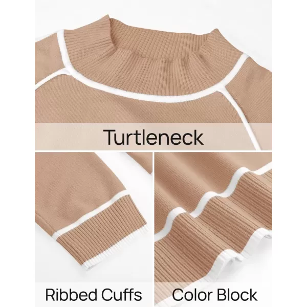 imageZESICA Womens Two Piece Outfits Sweater Sets Long Sleeve Turtleneck Pullover Tops Wide Leg Pants Lounge SetsKhaki