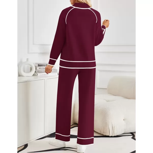 imageZESICA Womens Two Piece Outfits Sweater Sets Long Sleeve Turtleneck Pullover Tops Wide Leg Pants Lounge SetsPlum