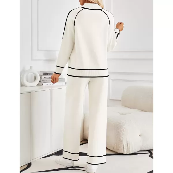 imageZESICA Womens Two Piece Outfits Sweater Sets Long Sleeve Turtleneck Pullover Tops Wide Leg Pants Lounge SetsWhite
