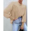 imageZESICA Womens Button Down Shirts 2025 Smocked Cuffed Solid Lantern Long Sleeve Blouse Fall Fashion Casual TopsApricot