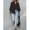 imageZESICA Womens Button Down Shirts 2025 Smocked Cuffed Solid Lantern Long Sleeve Blouse Fall Fashion Casual TopsBlack