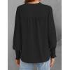 imageZESICA Womens Button Down Shirts 2025 Smocked Cuffed Solid Lantern Long Sleeve Blouse Fall Fashion Casual TopsBlack