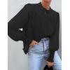 imageZESICA Womens Button Down Shirts 2025 Smocked Cuffed Solid Lantern Long Sleeve Blouse Fall Fashion Casual TopsBlack