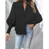 imageZESICA Womens Button Down Shirts 2025 Smocked Cuffed Solid Lantern Long Sleeve Blouse Fall Fashion Casual TopsBlack