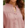 imageZESICA Womens Button Down Shirts 2025 Smocked Cuffed Solid Lantern Long Sleeve Blouse Fall Fashion Casual TopsPink