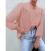 imageZESICA Womens Button Down Shirts 2025 Smocked Cuffed Solid Lantern Long Sleeve Blouse Fall Fashion Casual TopsPink