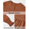 imageZESICA Womens Button Down Shirts 2025 Smocked Cuffed Solid Lantern Long Sleeve Blouse Fall Fashion Casual TopsRust