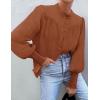 imageZESICA Womens Button Down Shirts 2025 Smocked Cuffed Solid Lantern Long Sleeve Blouse Fall Fashion Casual TopsRust