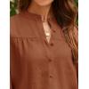 imageZESICA Womens Button Down Shirts 2025 Smocked Cuffed Solid Lantern Long Sleeve Blouse Fall Fashion Casual TopsRust