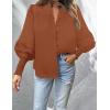 imageZESICA Womens Button Down Shirts 2025 Smocked Cuffed Solid Lantern Long Sleeve Blouse Fall Fashion Casual TopsRust