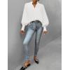 imageZESICA Womens Button Down Shirts 2025 Smocked Cuffed Solid Lantern Long Sleeve Blouse Fall Fashion Casual TopsWhite