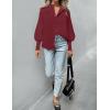 imageZESICA Womens Button Down Shirts 2025 Smocked Cuffed Solid Lantern Long Sleeve Blouse Fall Fashion Casual TopsWine