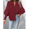 imageZESICA Womens Button Down Shirts 2025 Smocked Cuffed Solid Lantern Long Sleeve Blouse Fall Fashion Casual TopsWine