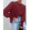 imageZESICA Womens Button Down Shirts 2025 Smocked Cuffed Solid Lantern Long Sleeve Blouse Fall Fashion Casual TopsWine