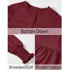 imageZESICA Womens Button Down Shirts 2025 Smocked Cuffed Solid Lantern Long Sleeve Blouse Fall Fashion Casual TopsWine