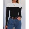 imageZESICA Womens Long Sleeve Crewneck Shirts Spring Knit Color Block Sweaters Slim Fitted Casual Basic Tee TopsBlack
