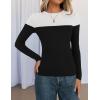 imageZESICA Womens Long Sleeve Crewneck Shirts Spring Knit Color Block Sweaters Slim Fitted Casual Basic Tee TopsBlack