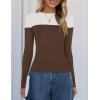 imageZESICA Womens Long Sleeve Crewneck Shirts Spring Knit Color Block Sweaters Slim Fitted Casual Basic Tee TopsCoffee