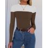 imageZESICA Womens Long Sleeve Crewneck Shirts Spring Knit Color Block Sweaters Slim Fitted Casual Basic Tee TopsCoffee