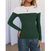 imageZESICA Womens Long Sleeve Crewneck Shirts Spring Knit Color Block Sweaters Slim Fitted Casual Basic Tee TopsDark Green