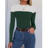 imageZESICA Womens Long Sleeve Crewneck Shirts Spring Knit Color Block Sweaters Slim Fitted Casual Basic Tee TopsDark Green