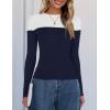 imageZESICA Womens Long Sleeve Crewneck Shirts Spring Knit Color Block Sweaters Slim Fitted Casual Basic Tee TopsNavy