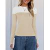imageZESICA Womens Long Sleeve Crewneck Shirts Spring Knit Color Block Sweaters Slim Fitted Casual Basic Tee TopsSand