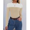 imageZESICA Womens Long Sleeve Crewneck Shirts Spring Knit Color Block Sweaters Slim Fitted Casual Basic Tee TopsSand