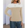 imageZESICA Womens Long Sleeve Crewneck Shirts Spring Knit Color Block Sweaters Slim Fitted Casual Basic Tee TopsSand