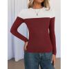 imageZESICA Womens Long Sleeve Crewneck Shirts Spring Knit Color Block Sweaters Slim Fitted Casual Basic Tee TopsWine Red