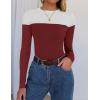 imageZESICA Womens Long Sleeve Crewneck Shirts Spring Knit Color Block Sweaters Slim Fitted Casual Basic Tee TopsWine Red