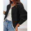 imageZESICA Womens Open Front Cardigan Sweater Casual Knitted Long Sleeve Pearls Trim Outerwear Coat Trendy ClothesBlack