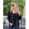 imageZESICA Womens Open Front Cardigan Sweater Casual Knitted Long Sleeve Pearls Trim Outerwear Coat Trendy ClothesBlack
