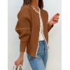 imageZESICA Womens Open Front Cardigan Sweater Casual Knitted Long Sleeve Pearls Trim Outerwear Coat Trendy ClothesBrown