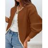 imageZESICA Womens Open Front Cardigan Sweater Casual Knitted Long Sleeve Pearls Trim Outerwear Coat Trendy ClothesBrown