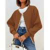 imageZESICA Womens Open Front Cardigan Sweater Casual Knitted Long Sleeve Pearls Trim Outerwear Coat Trendy ClothesBrown