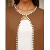 imageZESICA Womens Open Front Cardigan Sweater Casual Knitted Long Sleeve Pearls Trim Outerwear Coat Trendy ClothesBrown