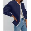 imageZESICA Womens Open Front Cardigan Sweater Casual Knitted Long Sleeve Pearls Trim Outerwear Coat Trendy ClothesDark Purple