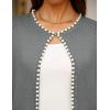 imageZESICA Womens Open Front Cardigan Sweater Casual Knitted Long Sleeve Pearls Trim Outerwear Coat Trendy ClothesGrey